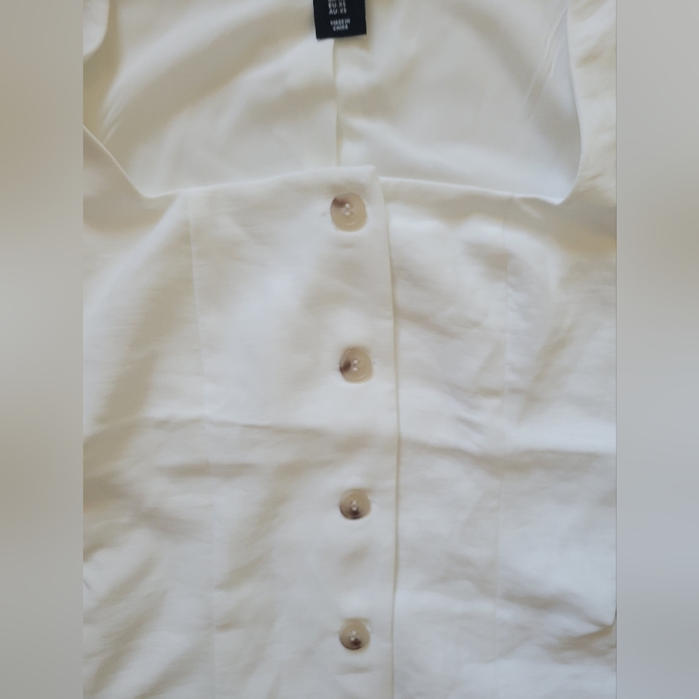 Sincerely Jules White Button Front Mini Dress XS Square Neck Sleeveless - Picture 4 of 5
